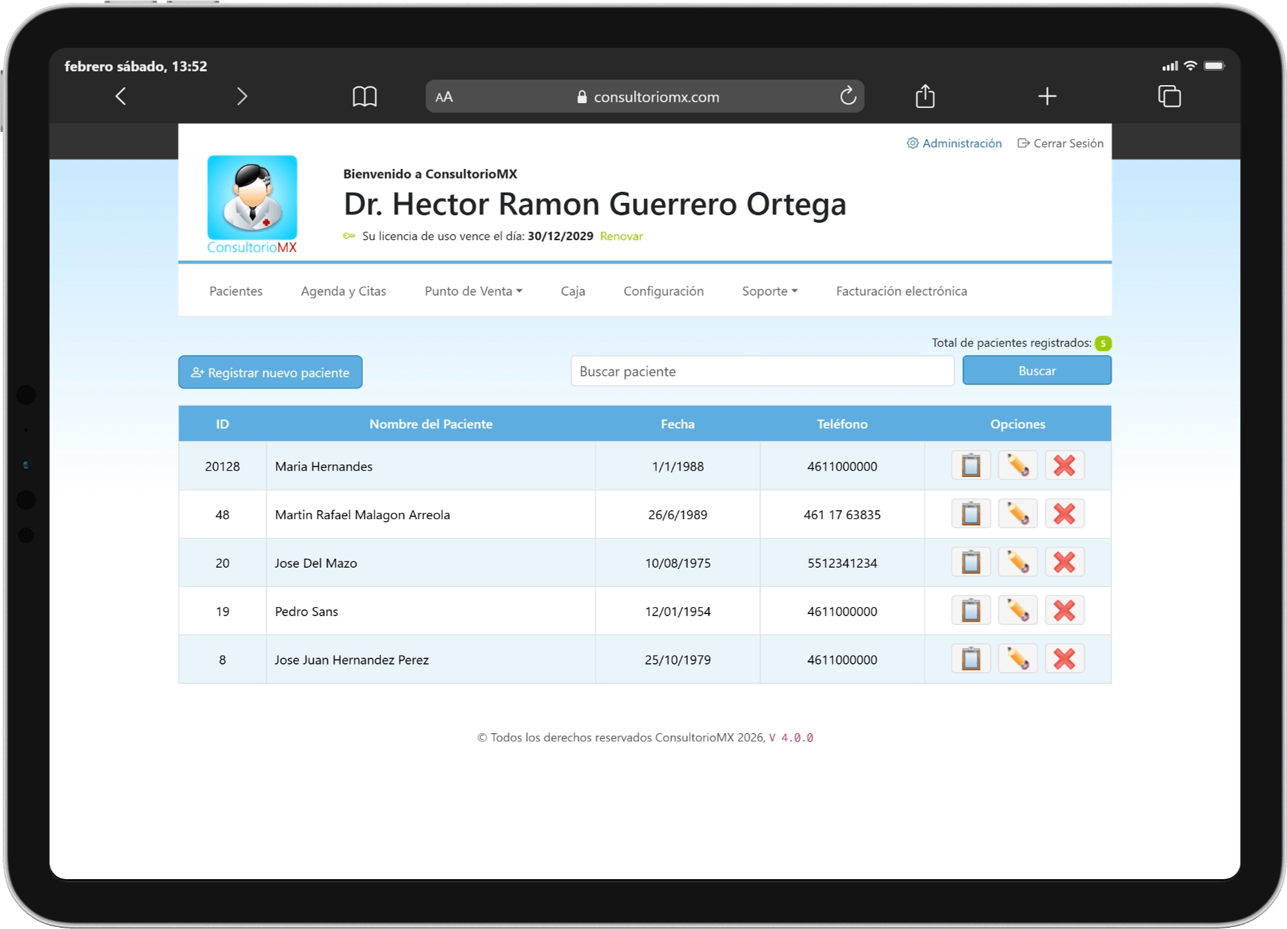 ConsultorioMX en iPad